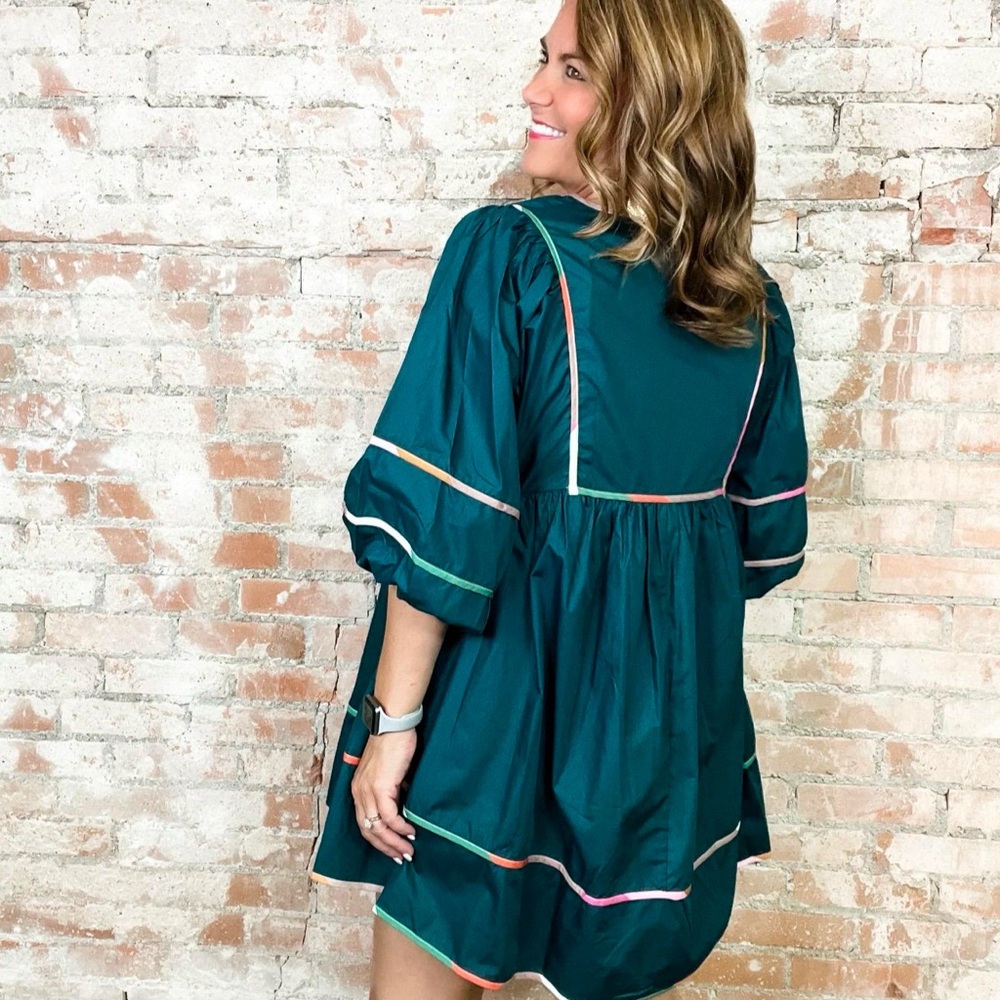 Green Colorblock and Dress with Flowy Design